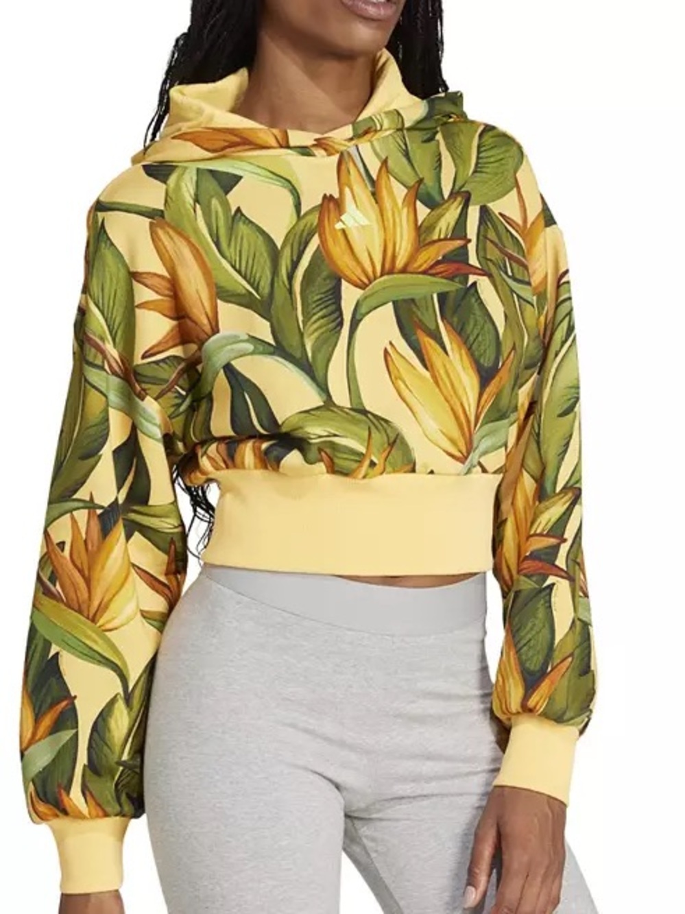 Adidas x FARM Rio Training Hoodie, cropped, 100%Cotton, folliage print, M, NWOT